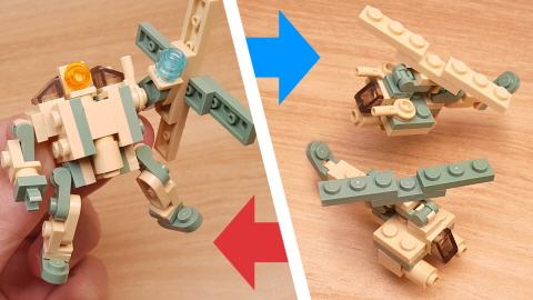 Micro LEGO brick helicopter combiner mech - Dual Chopper
