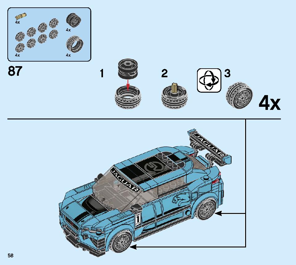 Formula E Panasonic Jaguar Racing GEN2 car & Jaguar I-PACE eTROPHY 76898 LEGO information LEGO instructions 58 page